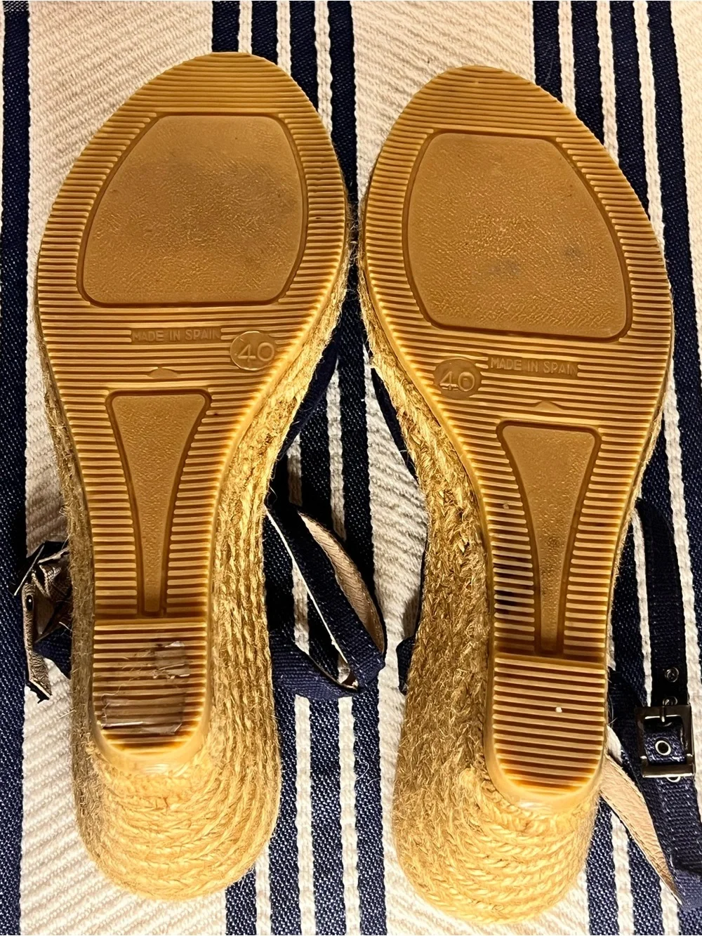 Viscata Barcelona Navy Canvas Espadrille Wedge Sandals with Ankle Strap
